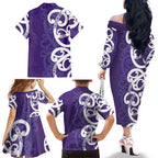 Violet Green Maori Family Matching Off The Shoulder Long Sleeve Dress and Hawaiian Shirt Koru Kowhaiwhai - Aussie Hoodie