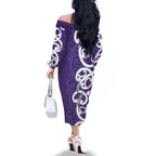 Violet Green Maori Family Matching Off The Shoulder Long Sleeve Dress and Hawaiian Shirt Koru Kowhaiwhai - Aussie Hoodie