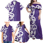 Violet Green Maori Family Matching Off Shoulder Maxi Dress and Hawaiian Shirt Koru Kowhaiwhai - Aussie Hoodie