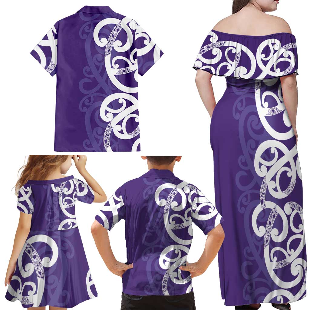 Violet Green Maori Family Matching Off Shoulder Maxi Dress and Hawaiian Shirt Koru Kowhaiwhai - Aussie Hoodie