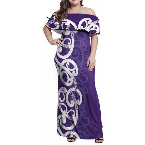 Violet Green Maori Family Matching Off Shoulder Maxi Dress and Hawaiian Shirt Koru Kowhaiwhai - Aussie Hoodie