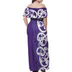 Violet Green Maori Family Matching Off Shoulder Maxi Dress and Hawaiian Shirt Koru Kowhaiwhai - Aussie Hoodie