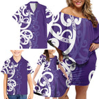 Violet Green Maori Family Matching Off Shoulder Short Dress and Hawaiian Shirt Koru Kowhaiwhai - Aussie Hoodie