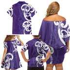 Violet Green Maori Family Matching Off Shoulder Short Dress and Hawaiian Shirt Koru Kowhaiwhai - Aussie Hoodie