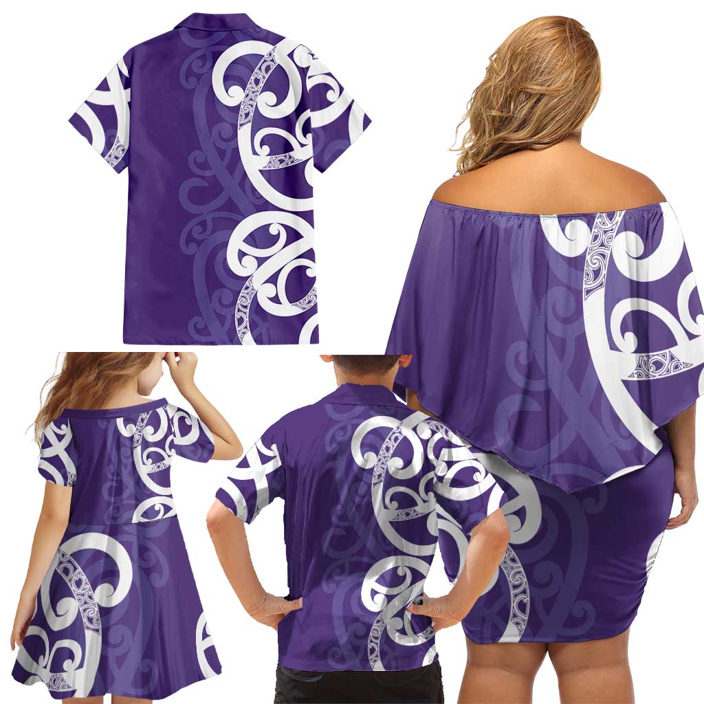Violet Green Maori Family Matching Off Shoulder Short Dress and Hawaiian Shirt Koru Kowhaiwhai - Aussie Hoodie