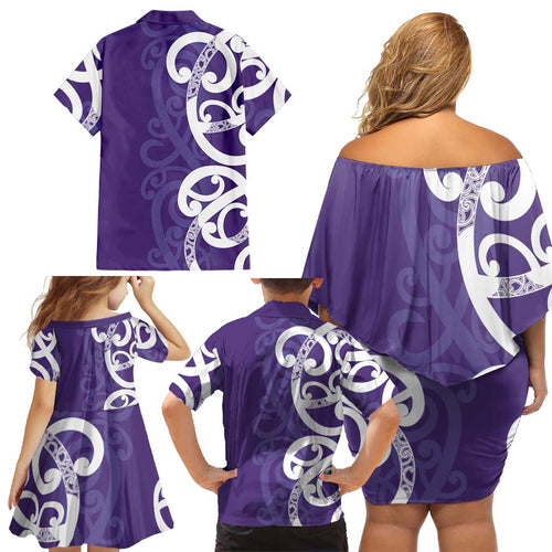 Violet Green Maori Family Matching Off Shoulder Short Dress and Hawaiian Shirt Koru Kowhaiwhai - Aussie Hoodie