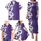 Violet Green Maori Family Matching Puletasi and Hawaiian Shirt Koru Kowhaiwhai - Aussie Hoodie