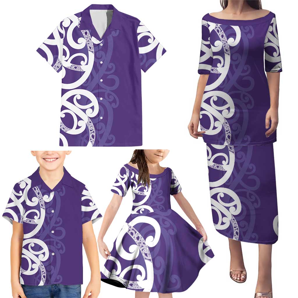 Violet Green Maori Family Matching Puletasi and Hawaiian Shirt Koru Kowhaiwhai - Aussie Hoodie
