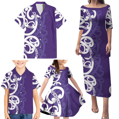 Violet Green Maori Family Matching Puletasi and Hawaiian Shirt Koru Kowhaiwhai - Aussie Hoodie