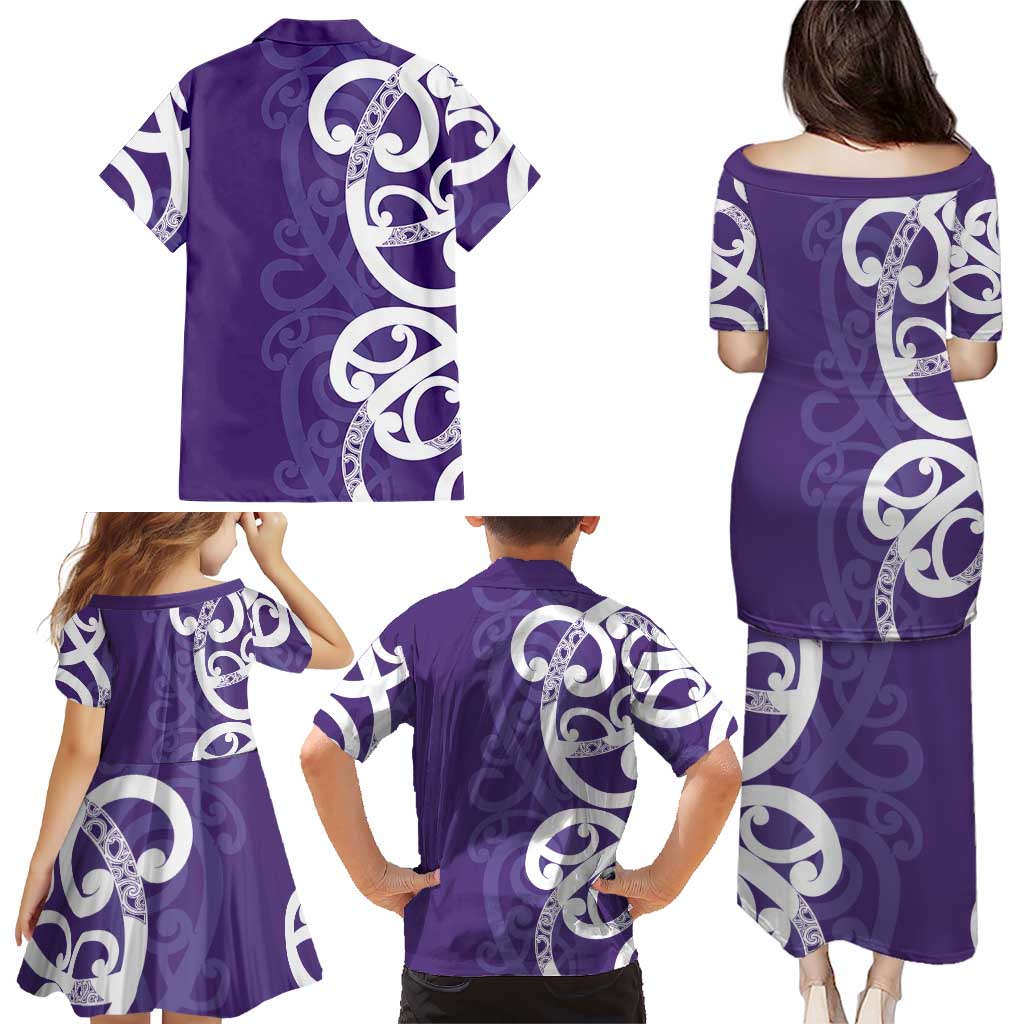 Violet Green Maori Family Matching Puletasi and Hawaiian Shirt Koru Kowhaiwhai - Aussie Hoodie