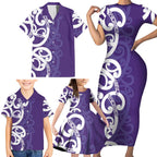 Violet Green Maori Family Matching Short Sleeve Bodycon Dress and Hawaiian Shirt Koru Kowhaiwhai - Aussie Hoodie