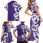 Violet Green Maori Family Matching Short Sleeve Bodycon Dress and Hawaiian Shirt Koru Kowhaiwhai - Aussie Hoodie