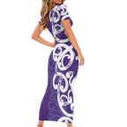 Violet Green Maori Family Matching Short Sleeve Bodycon Dress and Hawaiian Shirt Koru Kowhaiwhai - Aussie Hoodie