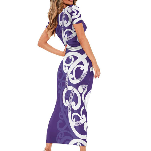Violet Green Maori Family Matching Short Sleeve Bodycon Dress and Hawaiian Shirt Koru Kowhaiwhai - Aussie Hoodie