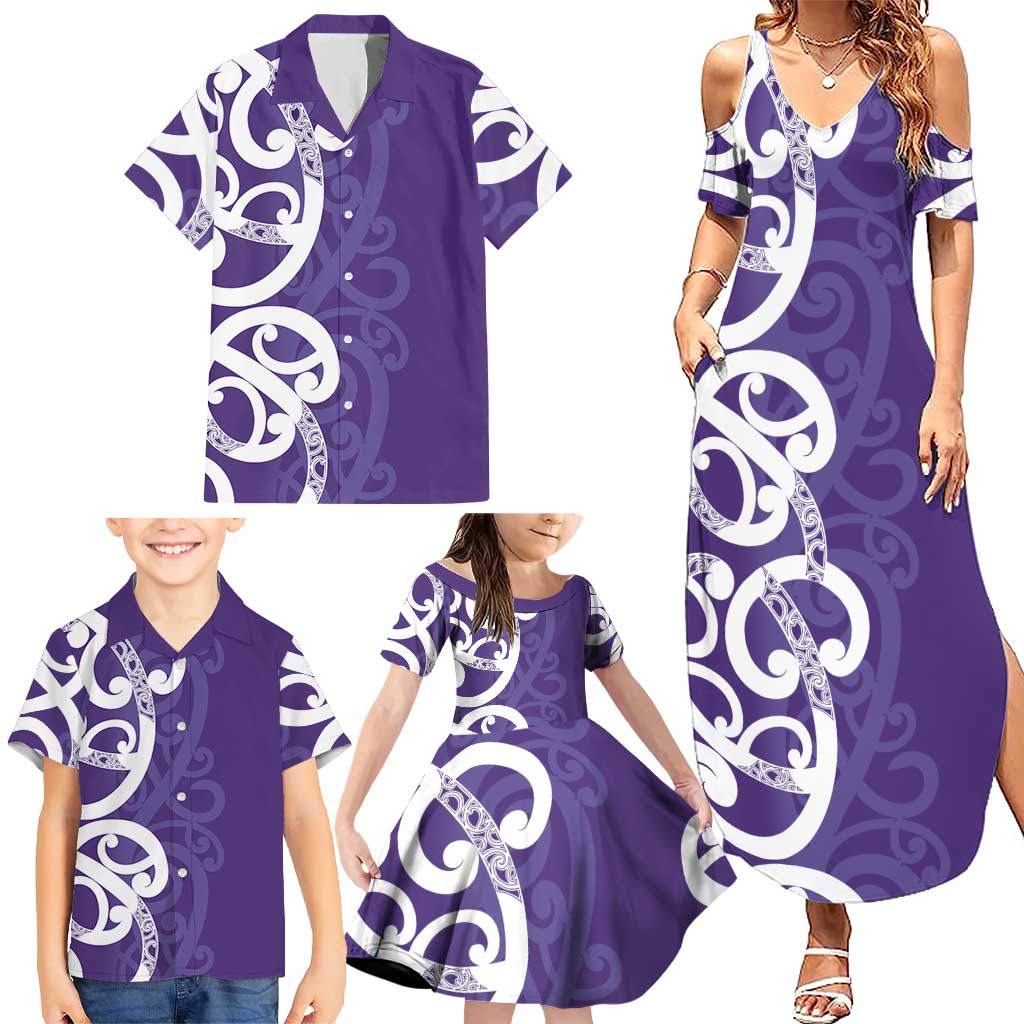 Violet Green Maori Family Matching Summer Maxi Dress and Hawaiian Shirt Koru Kowhaiwhai - Aussie Hoodie