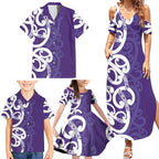 Violet Green Maori Family Matching Summer Maxi Dress and Hawaiian Shirt Koru Kowhaiwhai - Aussie Hoodie