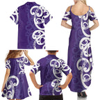 Violet Green Maori Family Matching Summer Maxi Dress and Hawaiian Shirt Koru Kowhaiwhai - Aussie Hoodie