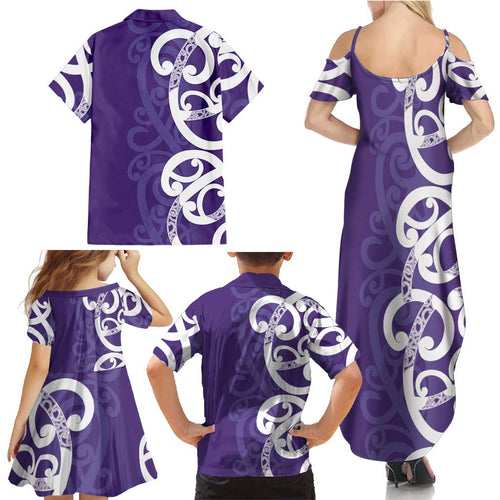 Violet Green Maori Family Matching Summer Maxi Dress and Hawaiian Shirt Koru Kowhaiwhai - Aussie Hoodie