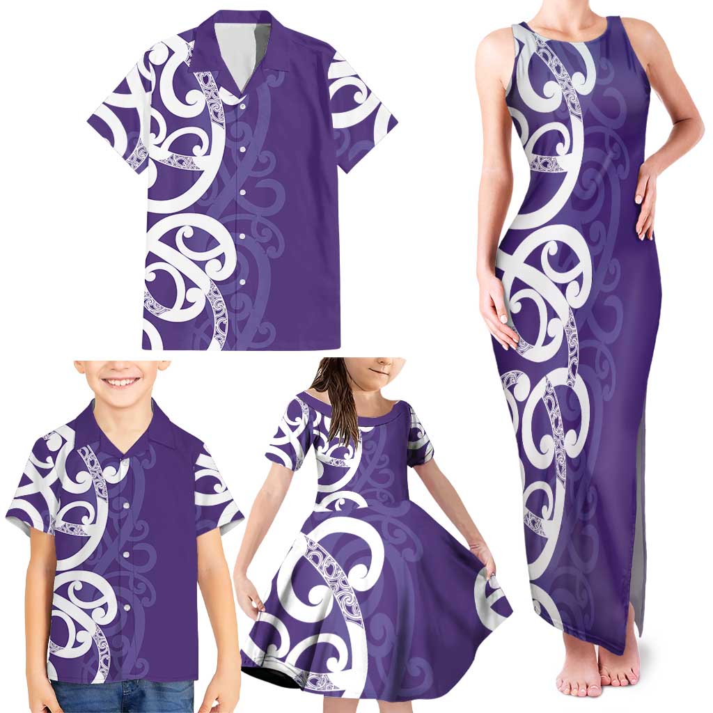 Violet Green Maori Family Matching Tank Maxi Dress and Hawaiian Shirt Koru Kowhaiwhai - Aussie Hoodie