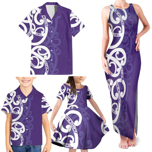 Violet Green Maori Family Matching Tank Maxi Dress and Hawaiian Shirt Koru Kowhaiwhai - Aussie Hoodie