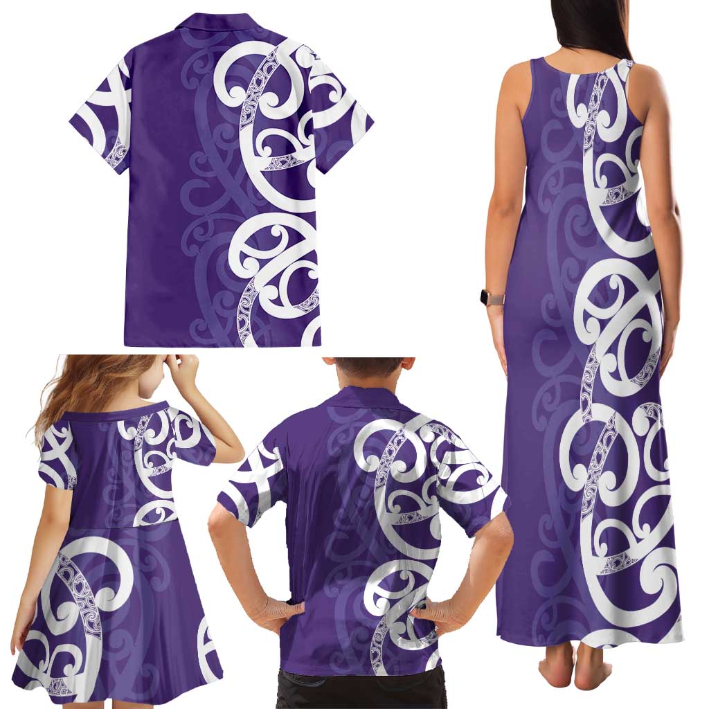 Violet Green Maori Family Matching Tank Maxi Dress and Hawaiian Shirt Koru Kowhaiwhai - Aussie Hoodie