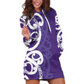 Violet Green Maori Hoodie Dress Koru Kowhaiwhai - Aussie Hoodie