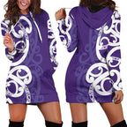 Violet Green Maori Hoodie Dress Koru Kowhaiwhai - Aussie Hoodie