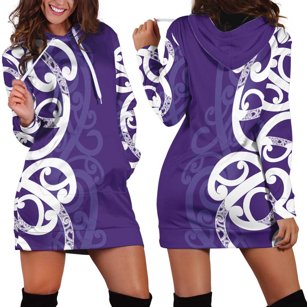 Violet Green Maori Hoodie Dress Koru Kowhaiwhai - Aussie Hoodie