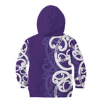 Violet Green Maori Kid Hoodie Koru Kowhaiwhai - Aussie Hoodie