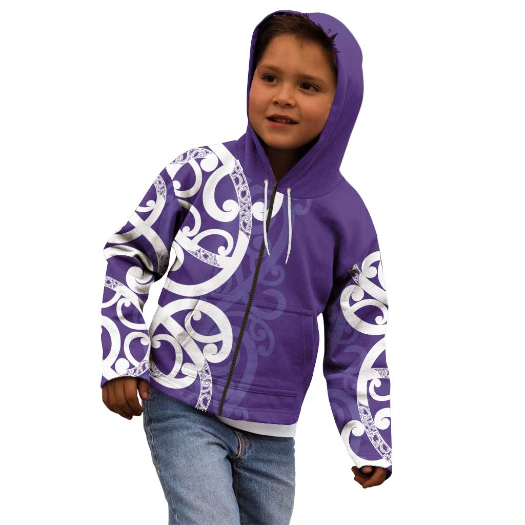 Violet Green Maori Kid Hoodie Koru Kowhaiwhai - Aussie Hoodie