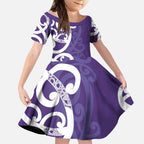 Violet Green Maori Kid Short Sleeve Dress Koru Kowhaiwhai - Aussie Hoodie