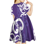 Violet Green Maori Kid Short Sleeve Dress Koru Kowhaiwhai - Aussie Hoodie