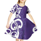 Violet Green Maori Kid Short Sleeve Dress Koru Kowhaiwhai - Aussie Hoodie