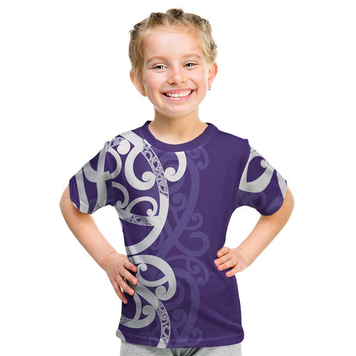 Violet Green Maori Kid T Shirt Koru Kowhaiwhai - Aussie Hoodie