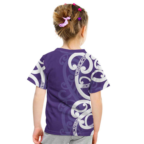 Violet Green Maori Kid T Shirt Koru Kowhaiwhai - Aussie Hoodie