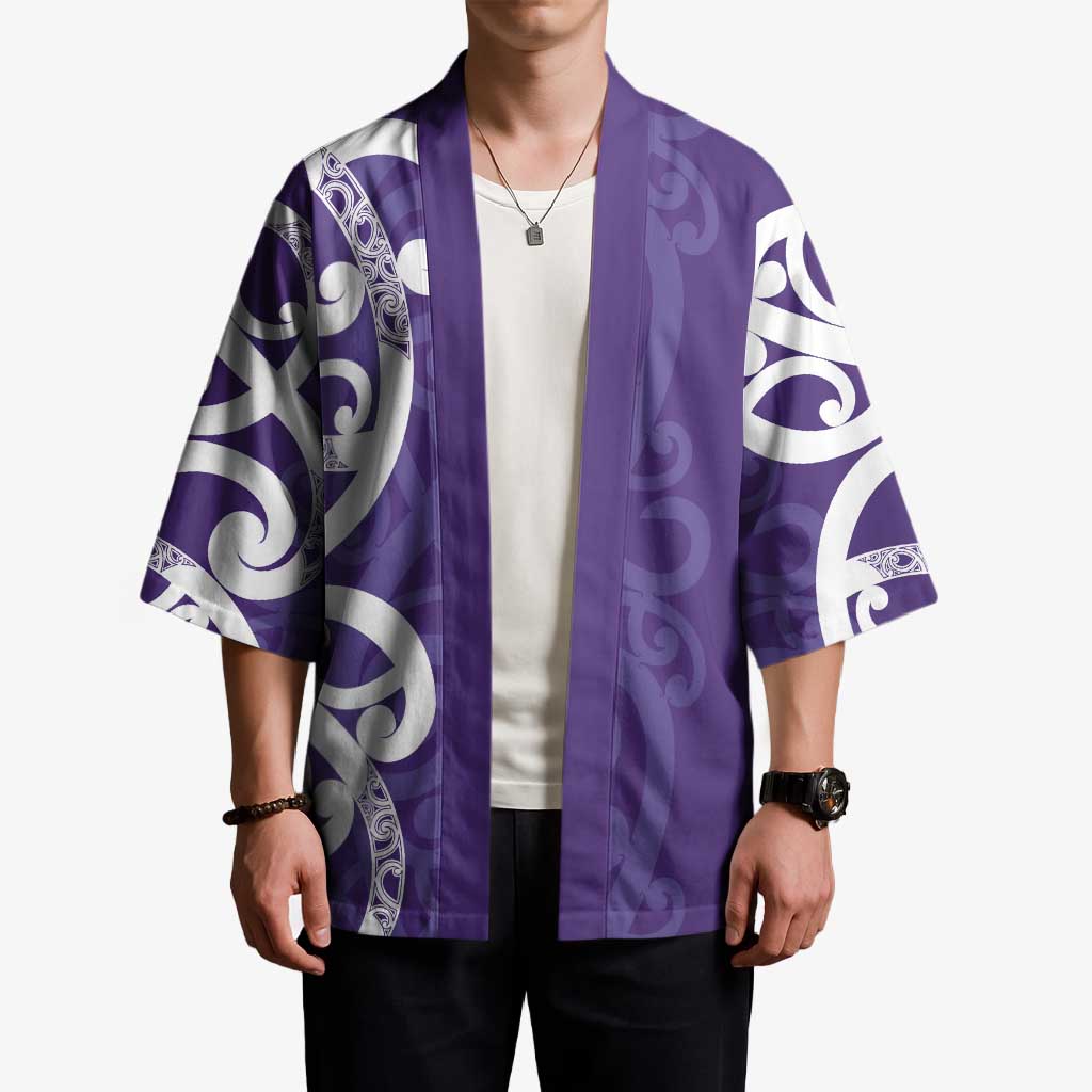 Violet Green Maori Kimono Koru Kowhaiwhai - Aussie Hoodie