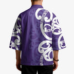 Violet Green Maori Kimono Koru Kowhaiwhai - Aussie Hoodie
