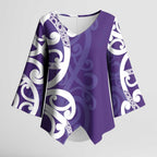 Violet Green Maori Kimono Sleeve Blouse Koru Kowhaiwhai - Aussie Hoodie