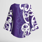 Violet Green Maori Kimono Sleeve Blouse Koru Kowhaiwhai - Aussie Hoodie