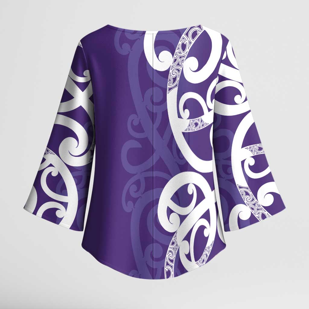 Violet Green Maori Kimono Sleeve Blouse Koru Kowhaiwhai - Aussie Hoodie