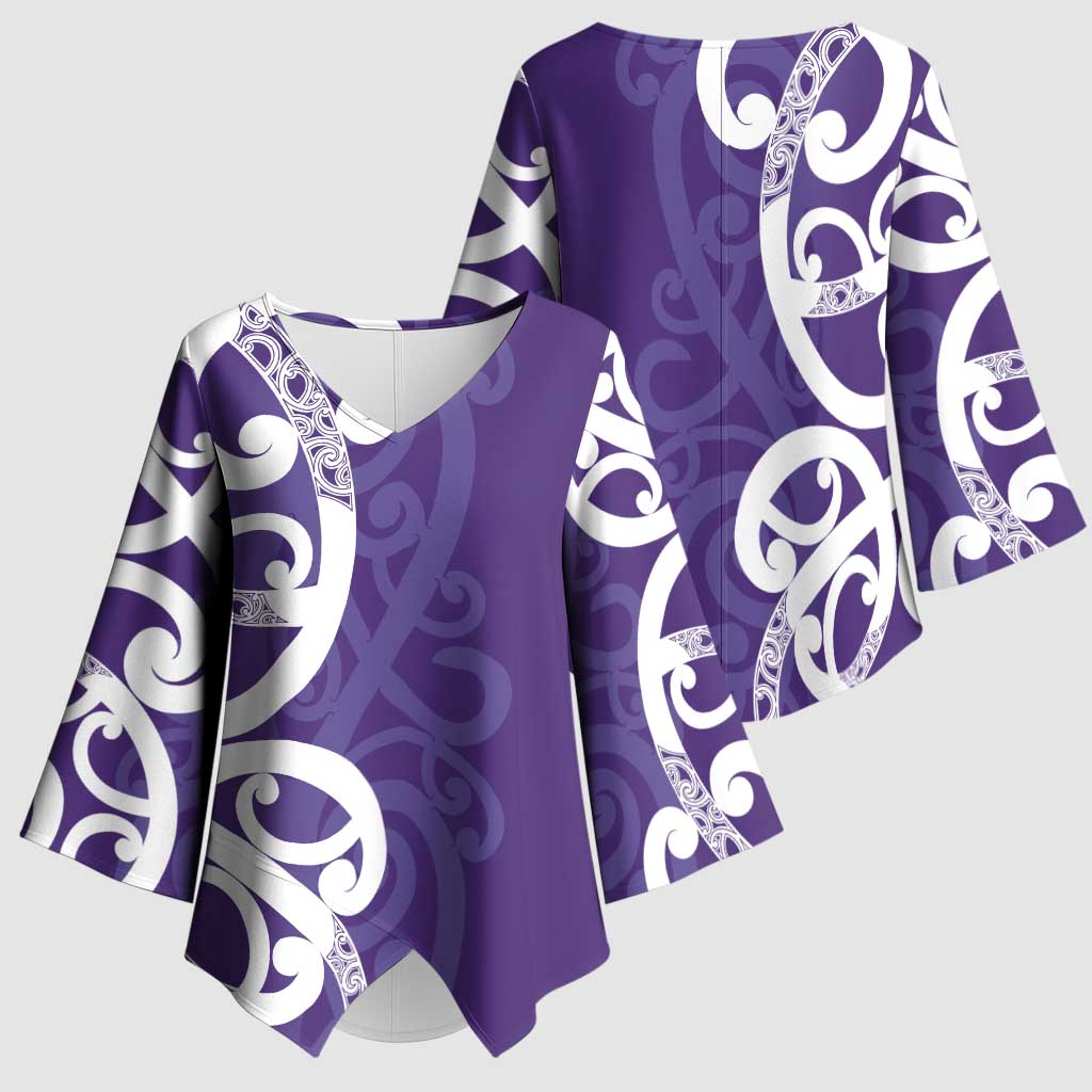 Violet Green Maori Kimono Sleeve Blouse Koru Kowhaiwhai - Aussie Hoodie