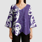 Violet Green Maori Kimono Sleeve Blouse Koru Kowhaiwhai - Aussie Hoodie