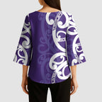 Violet Green Maori Kimono Sleeve Blouse Koru Kowhaiwhai - Aussie Hoodie