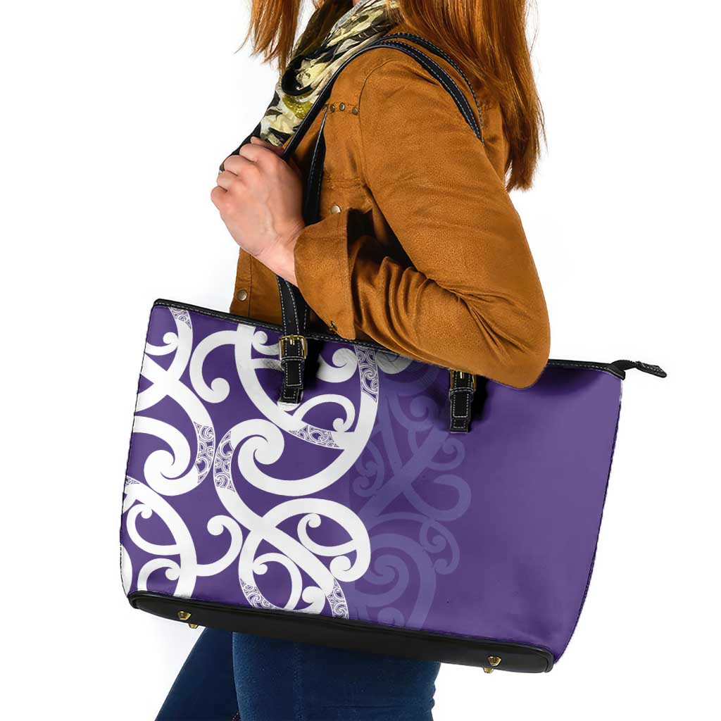Violet Green Maori Leather Tote Bag Koru Kowhaiwhai - Aussie Hoodie