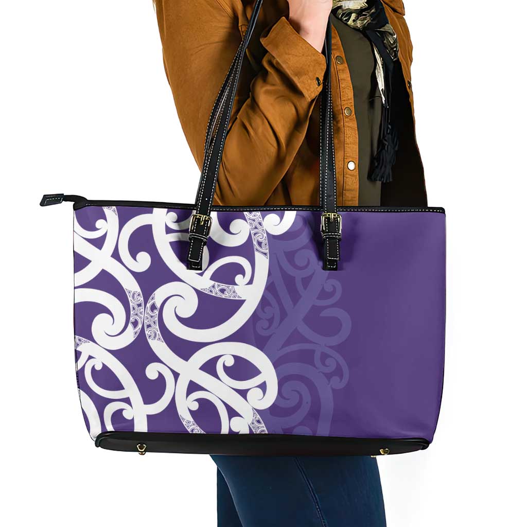 Violet Green Maori Leather Tote Bag Koru Kowhaiwhai - Aussie Hoodie