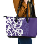 Violet Green Maori Leather Tote Bag Koru Kowhaiwhai - Aussie Hoodie