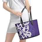Violet Green Maori Leather Tote Bag Koru Kowhaiwhai - Aussie Hoodie
