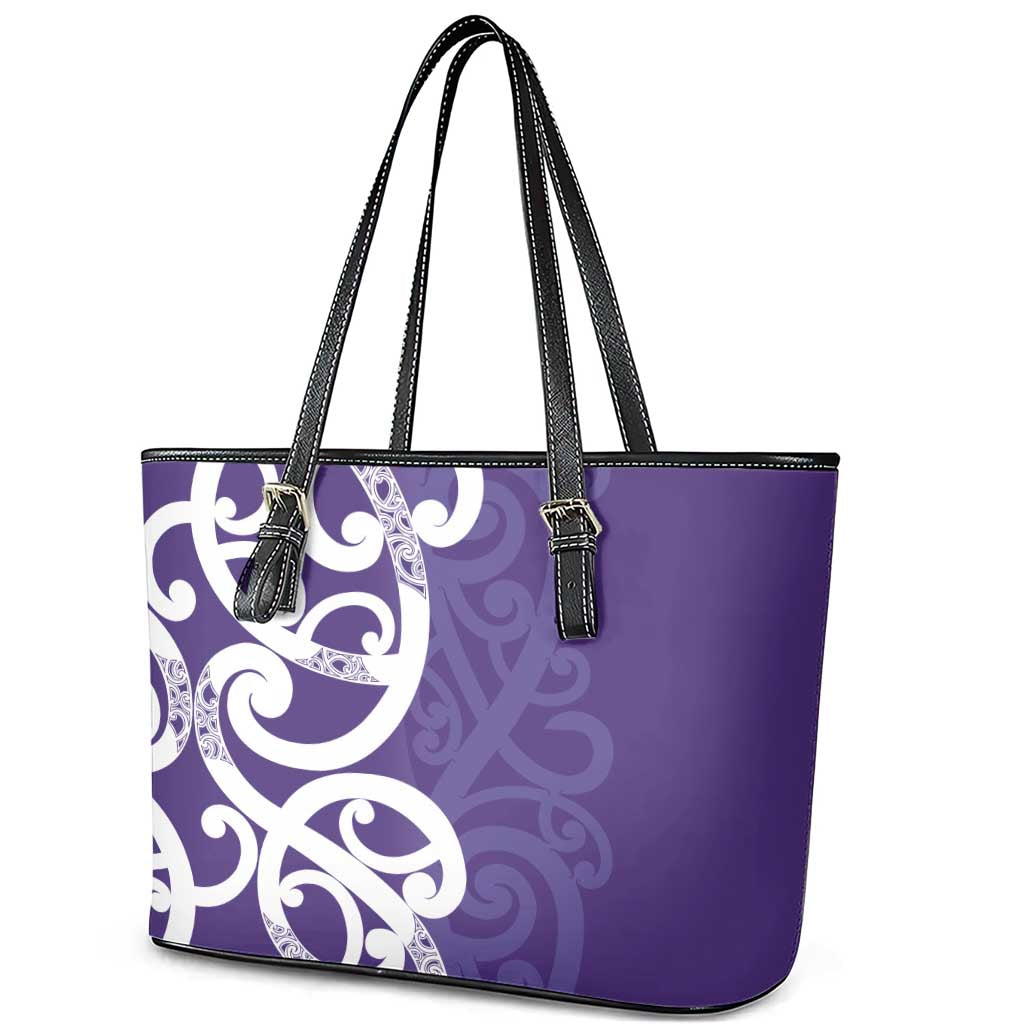 Violet Green Maori Leather Tote Bag Koru Kowhaiwhai - Aussie Hoodie