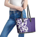 Violet Green Maori Leather Tote Bag Koru Kowhaiwhai - Aussie Hoodie
