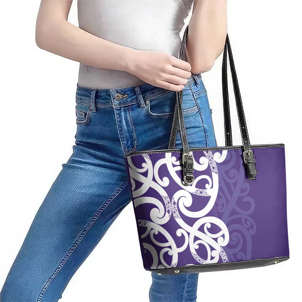 Violet Green Maori Leather Tote Bag Koru Kowhaiwhai - Aussie Hoodie